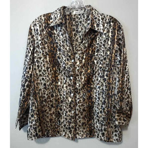 Jaipur Leopard Print Collared Button Up Long Sleeve Blouse Size Medium